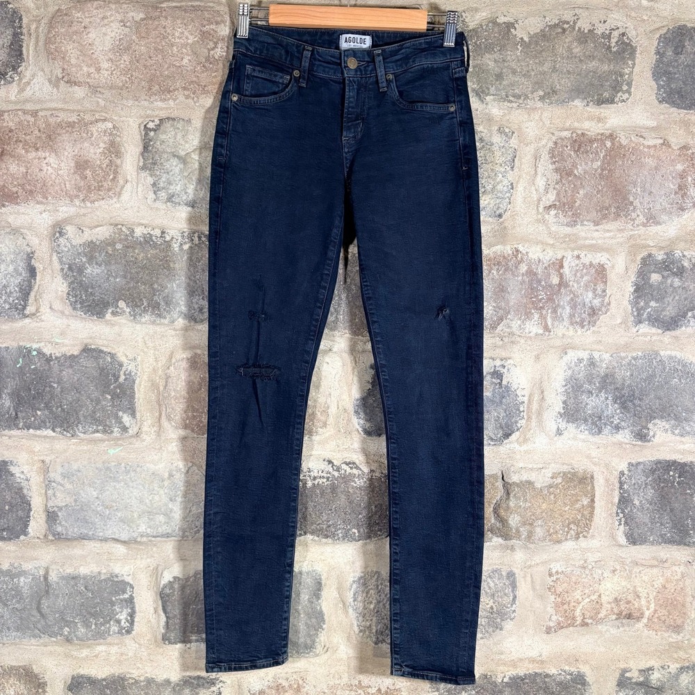 Agolde Sophie Skinny Jeans Dark Indigo Distressed Size 25 Premium Designer